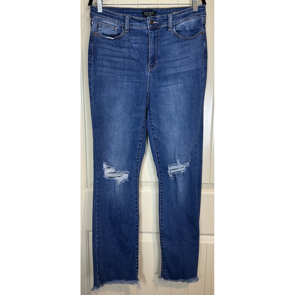 Judy Blue Jeans Womens 15/32 Blue Straight Fit High Waist raw hem distressed